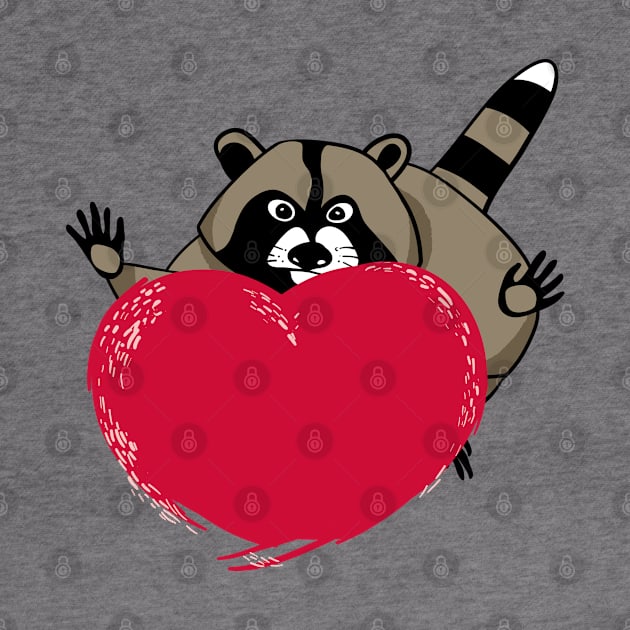 Funny cartoon raccoon and a huge red fiery heart by kdegtiareva